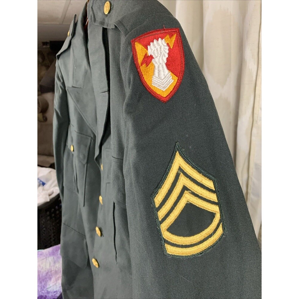 US Army Coat Men Regular-44 Green Military Uniform Jacket Patch Vietnam Era 38th - Picture 4 of 10